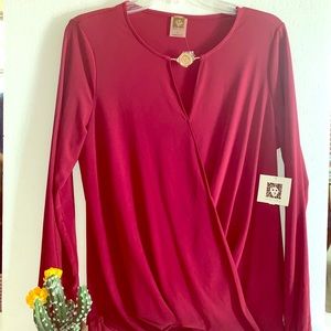 ANE KLEIN ⭐️NWT⭐️Claret Wrap Front Blouse size L